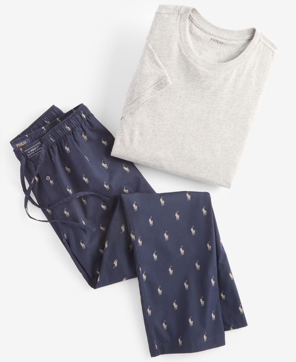 Men's Cotton Jersey Sleep Shirt & Polo Player Pajama Pants