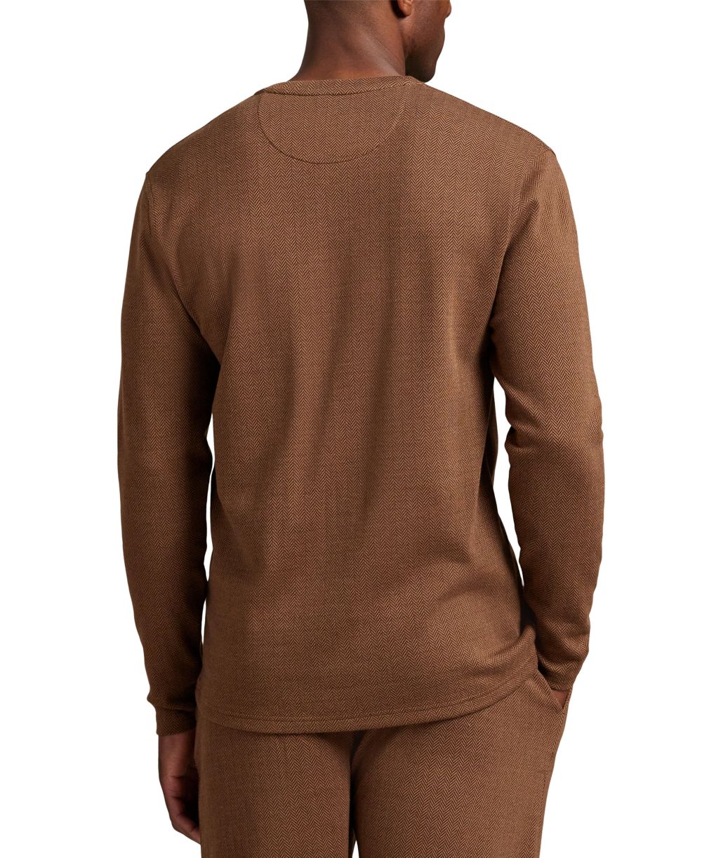 Men's Long Sleeve Herringbone Henley Sleep Shirt