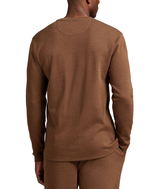 Men's Long Sleeve Herringbone Henley Sleep Shirt