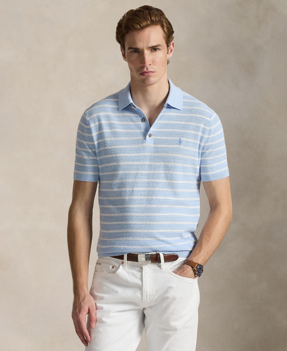 Men's Short-Sleeve Polo Collar Sweater