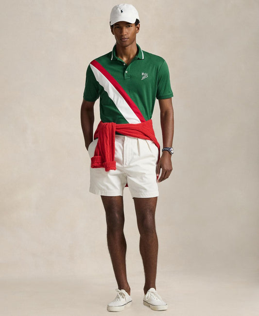 Men's Striped Piecing Short-Sleeve Polo Shirt
