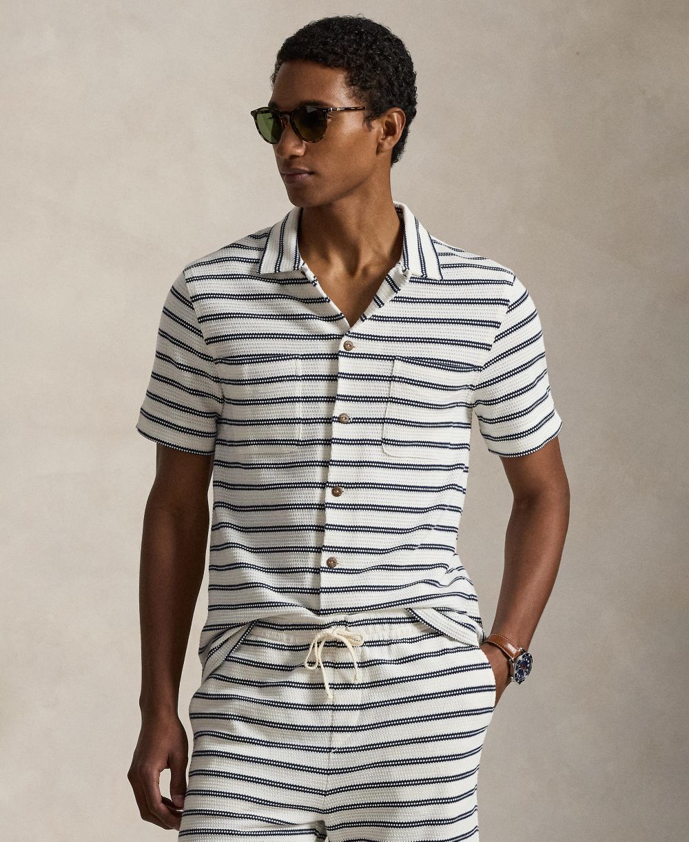 Men's Striped Camp Collar Shirt