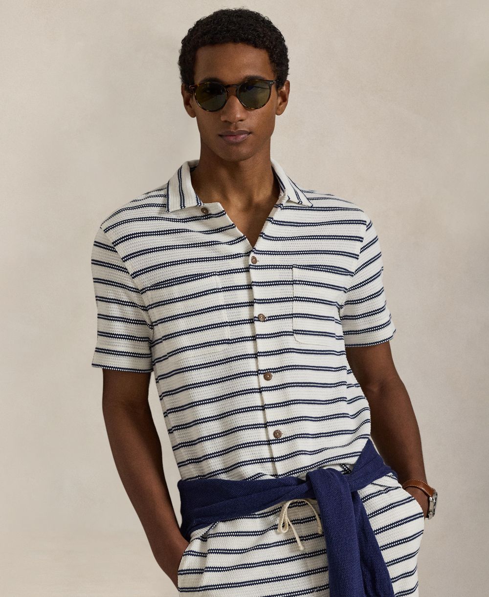 Men's Striped Camp Collar Shirt